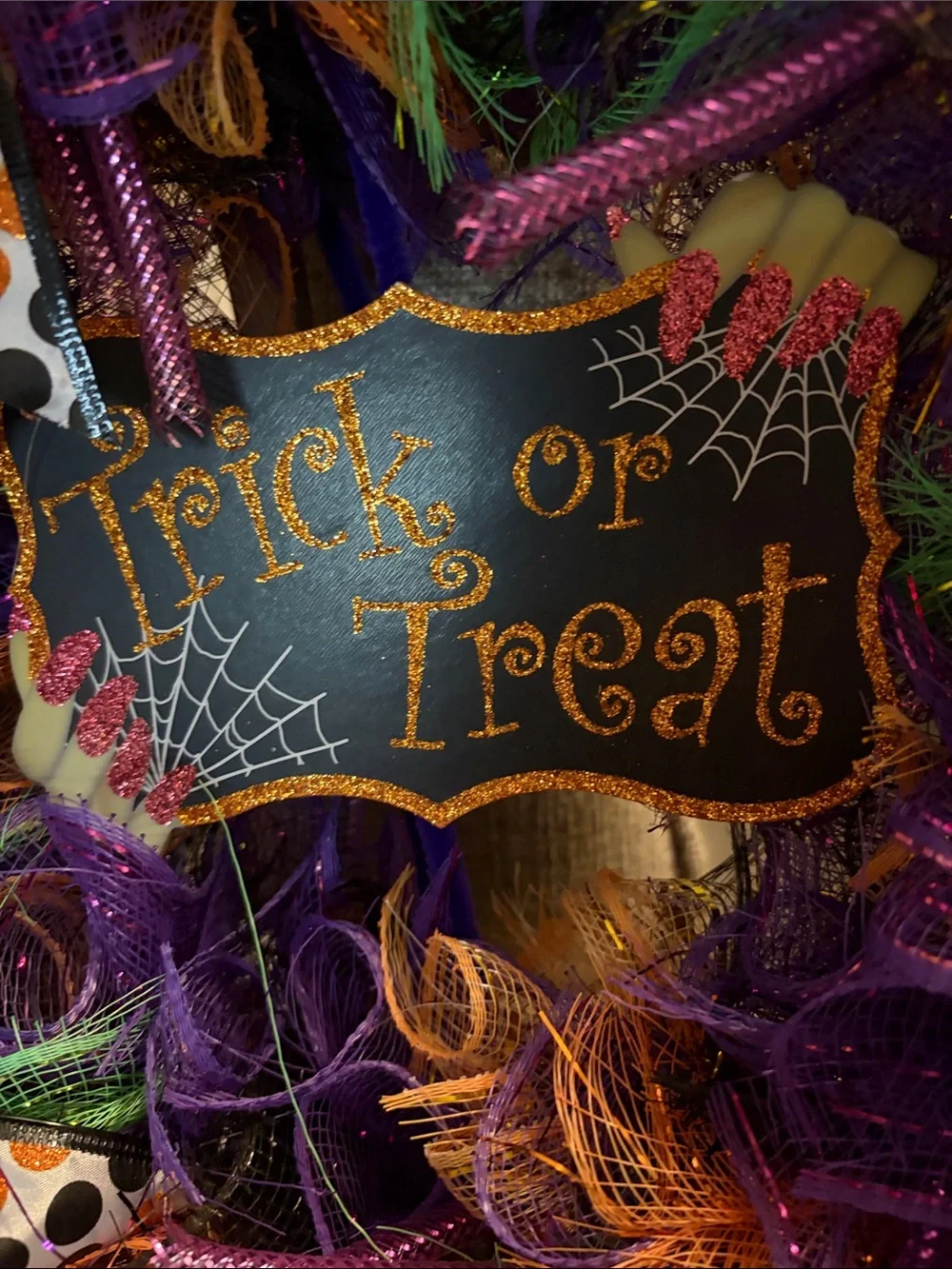Halloween 'Trick or Treat' Decorative Wreath - Purple, Orange, Green, Black